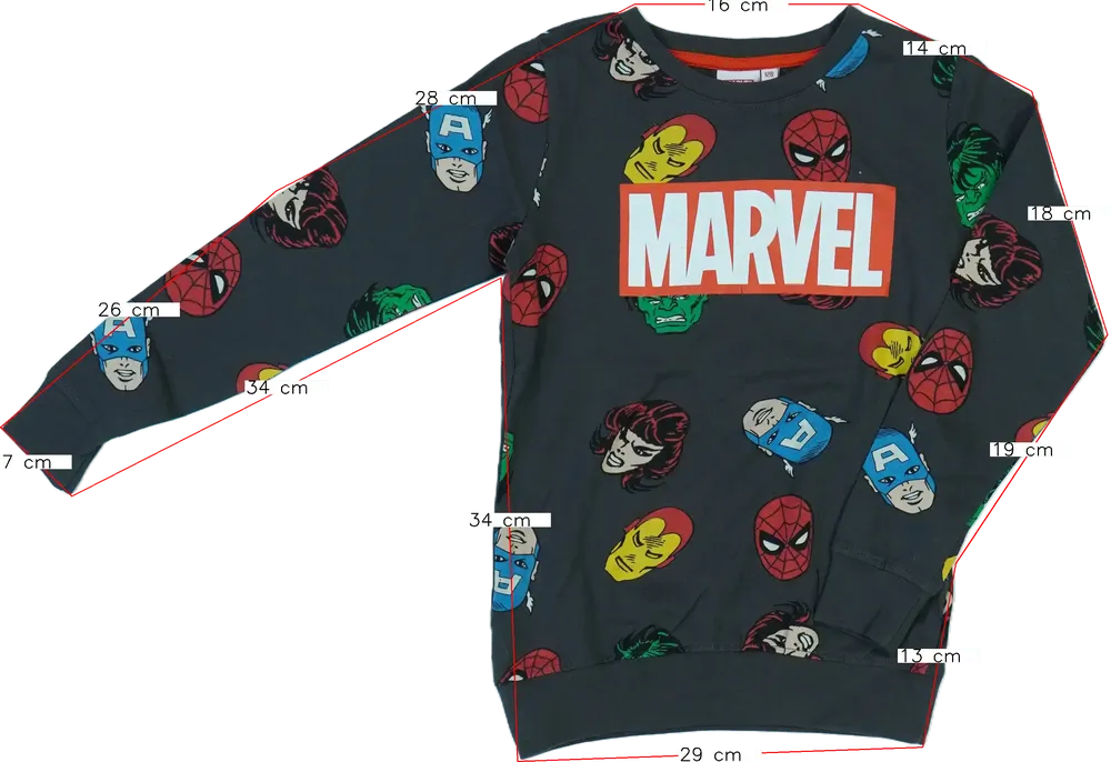 Szürke Marvel Hosszú ujjú felső EU 128 / UK 8 év / US 8 év/M