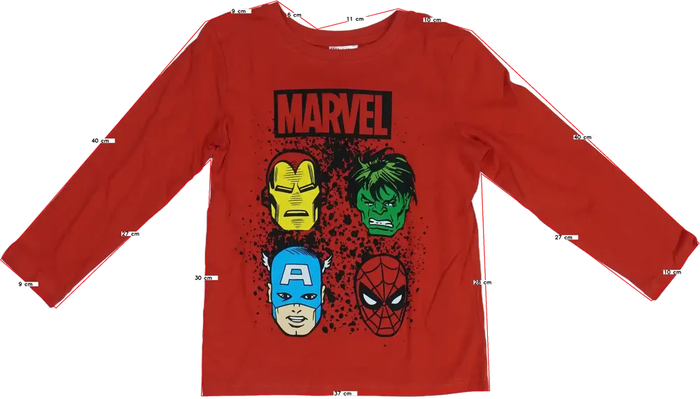 Piros Marvel Hosszú ujjú felső EU 128 / UK 8 év / US 8 év/M