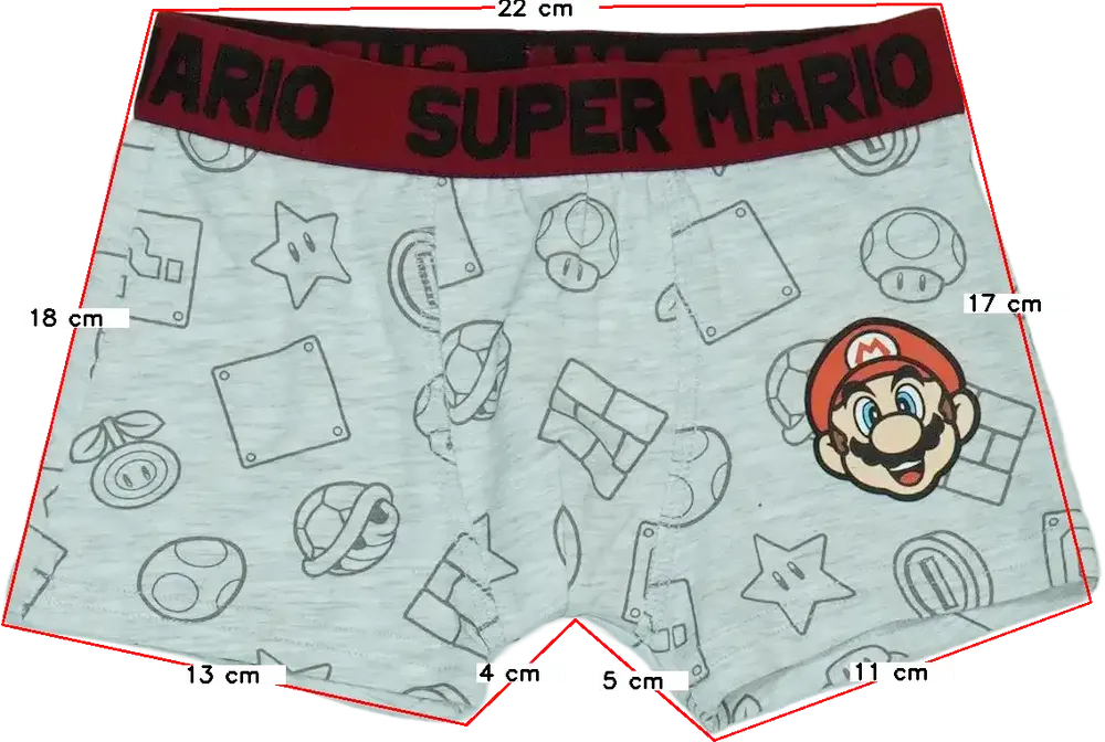 Szürke Super Mario Boxer EU 110 / UK 5 év / US 5 év/XS