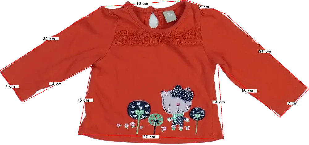 Piros TU Hosszú ujjú felső EU 62 / UK 0-3 hónap / US 0-3 hónap