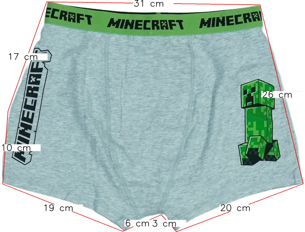Szürke Minecraft Fiú / Férfi alsónadrág EU 158 / UK 13 év / US 14 év/XL