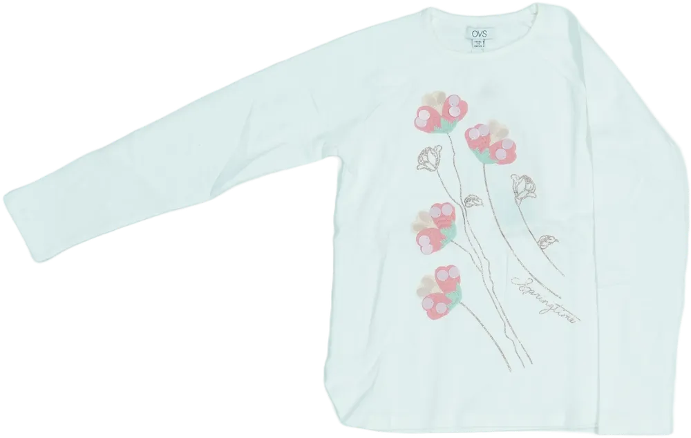Fehér OVS Hosszú ujjú felső EU 128 / UK 8 év / US 8 év/M