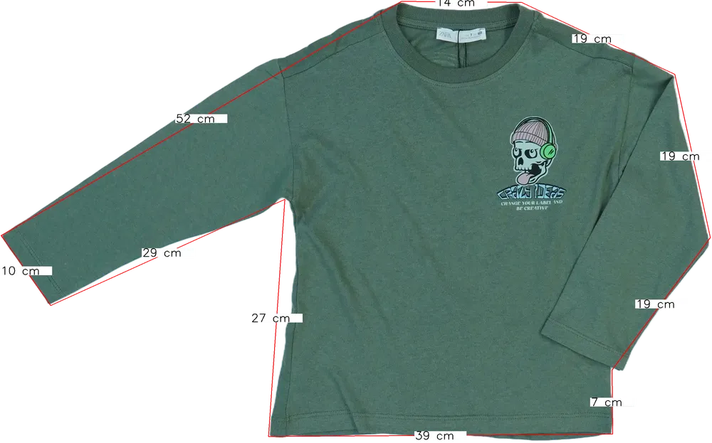 Zöld Zara Hosszú ujjú felső EU 122 / UK 7 év / US 7 év/M