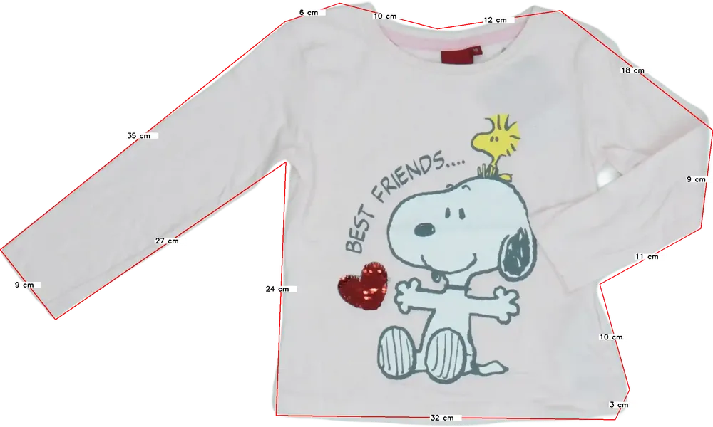 Rózsaszín Peanuts Hosszú ujjú felső EU 110 / UK 5 év / US 5 év/XS