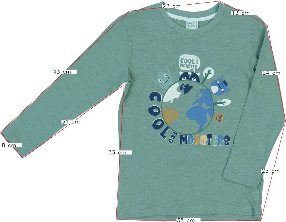 Zöld Identic Hosszú ujjú felső EU 128 / UK 8 év / US 8 év/M