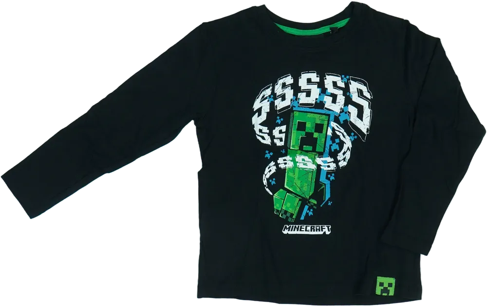 Fekete Minecraft Hosszú ujjú felső EU 128 / UK 8 év / US 8 év/M