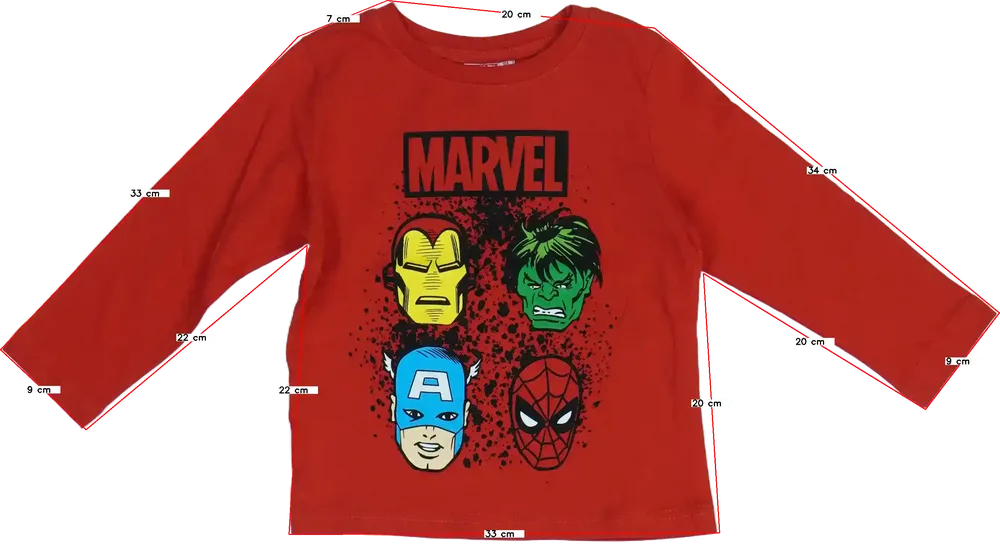 Piros Marvel Hosszú ujjú felső EU 104 / UK 4 év / US 4T/XS