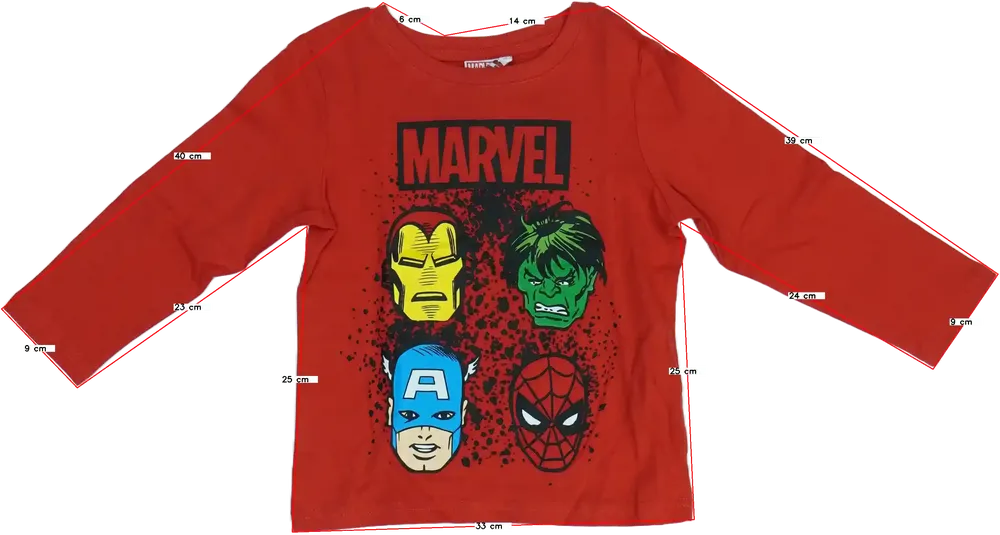 Piros Marvel Hosszú ujjú felső EU 110 / UK 5 év / US 5 év/XS