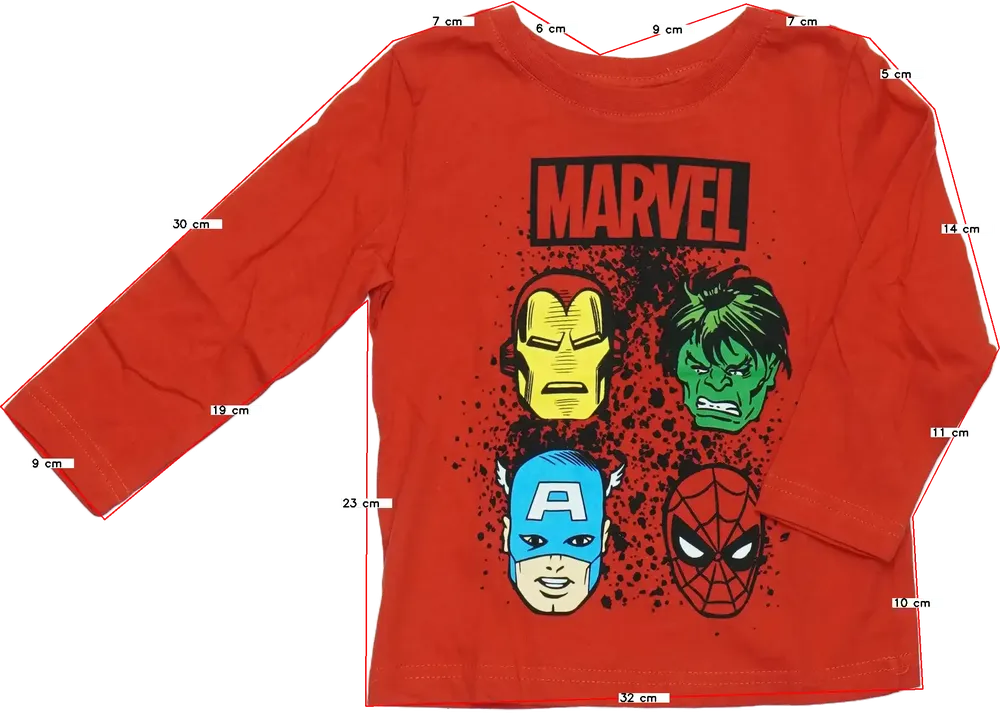 Piros Marvel Hosszú ujjú felső EU 98 / UK 3 év / US 3T