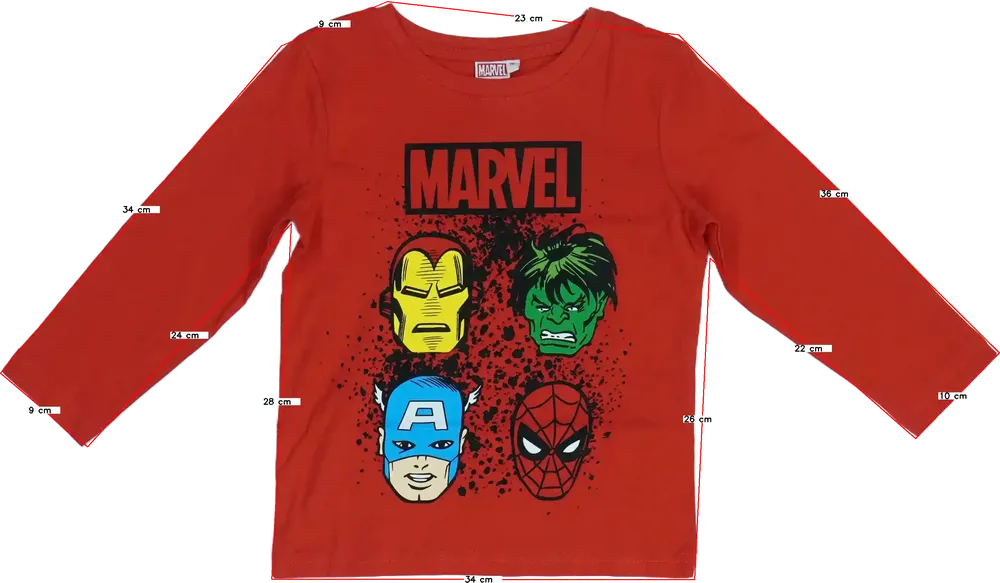 Piros Marvel Hosszú ujjú felső EU 116 / UK 6 év / US 6 év/S