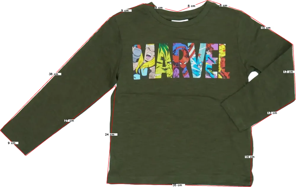 Zöld Marvel Hosszú ujjú felső EU 104 / UK 4 év / US 4T/XS