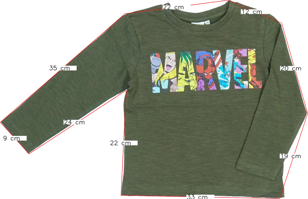 Zöld Marvel Hosszú ujjú felső EU 110 / UK 5 év / US 5 év/XS