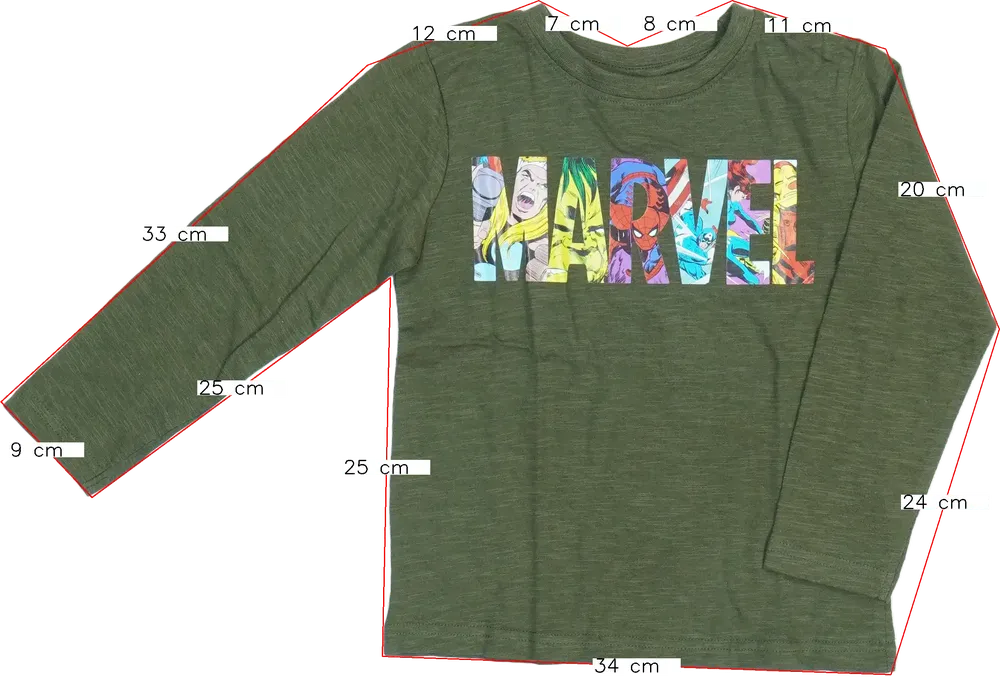 Zöld Marvel Hosszú ujjú felső EU 116 / UK 6 év / US 6 év/S