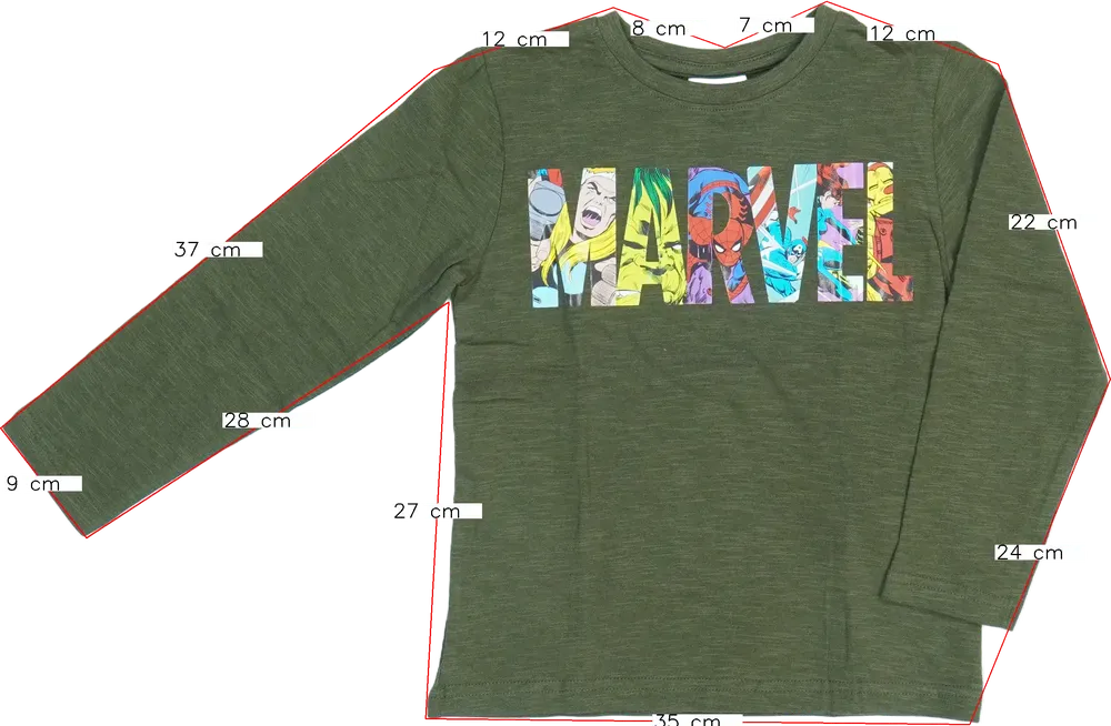 Zöld Marvel Hosszú ujjú felső EU 122 / UK 7 év / US 7 év/M