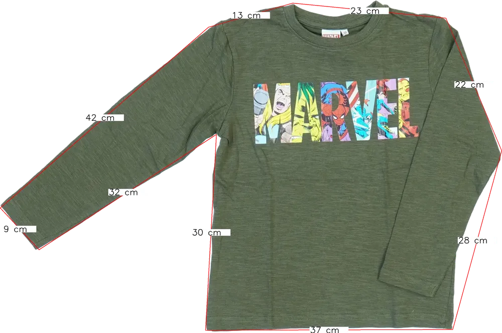 Zöld Marvel Hosszú ujjú felső EU 128 / UK 8 év / US 8 év/M