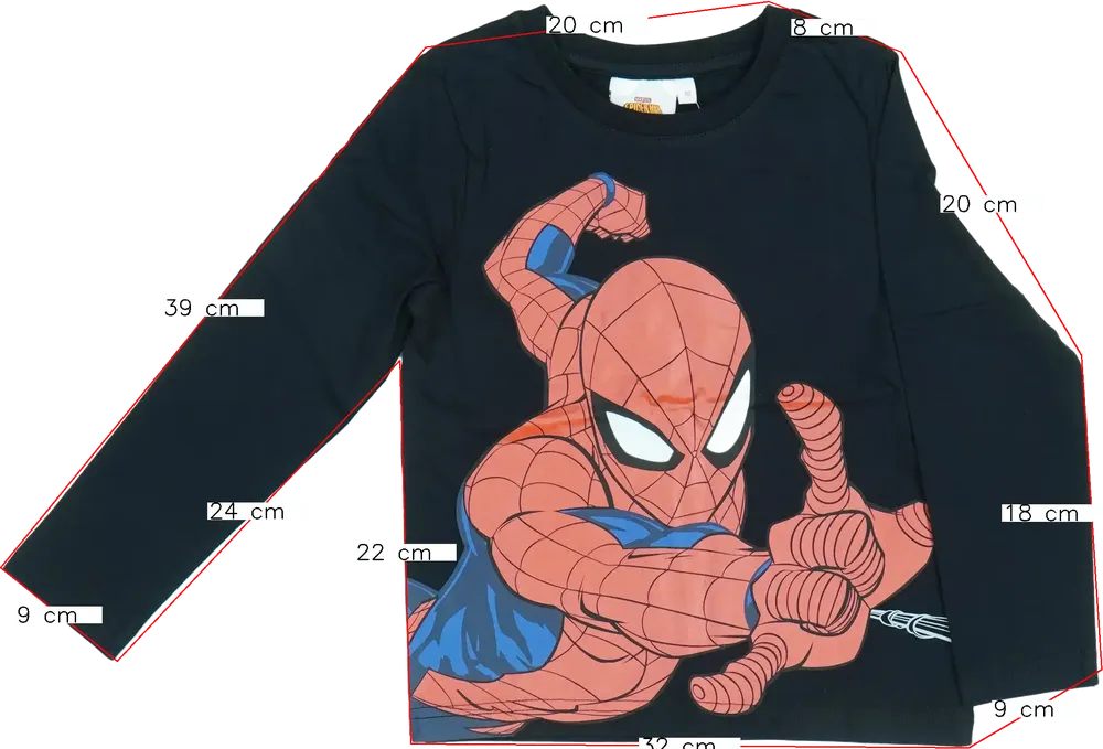 Fekete Marvel Hosszú ujjú felső EU 110 / UK 5 év / US 5 év/XS