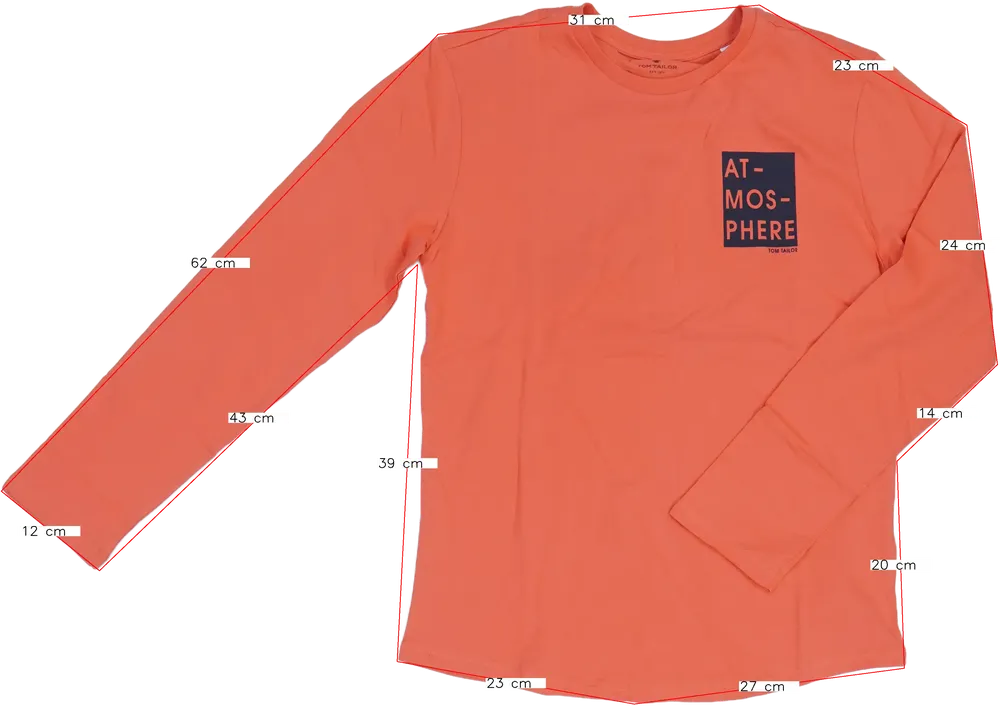 Piros Tom Tailor Póló EU 164 / UK 14 év / US 14 év/XL