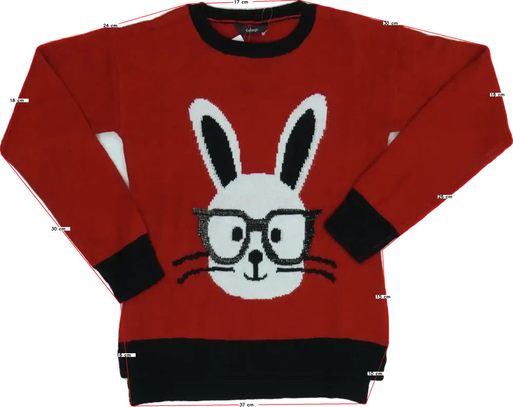 Piros George Kötött pulcsi EU 158 / UK 13 év / US 14 év/XL