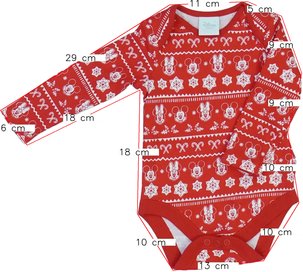 Piros Disney Hosszú ujjú body EU 68 / UK 3-6 hónap / US 3-6 hónap
