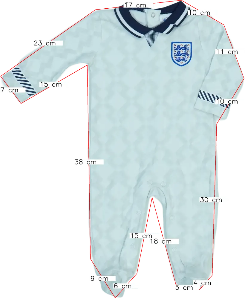 Fehér England Hosszú ujjú rugdalózó EU 68 / UK 3-6 hónap / US 3-6 hónap