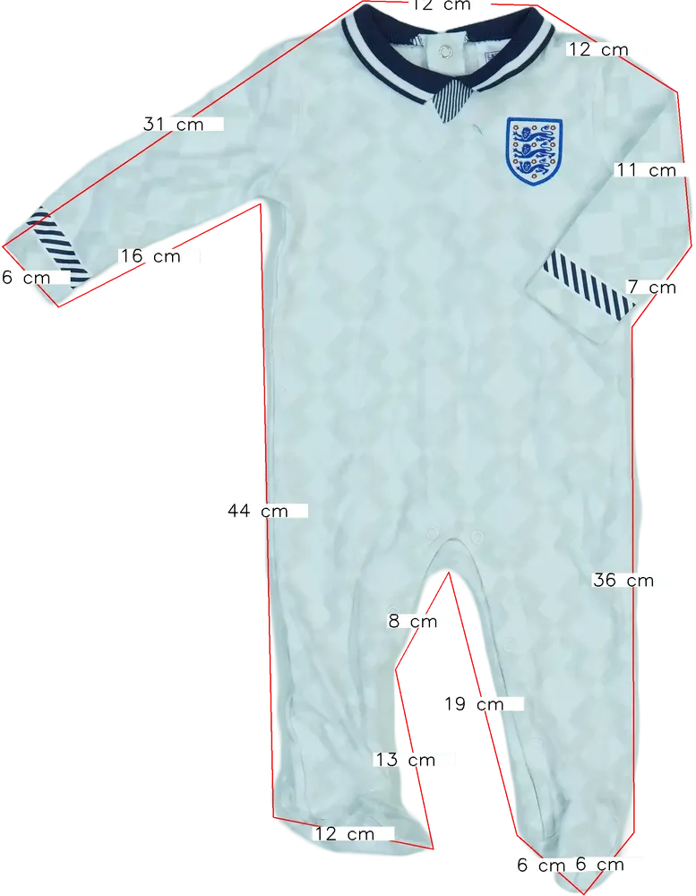 Fehér England Hosszú ujjú rugdalózó EU 74 / UK 6-9 hónap / US 6-9 hónap