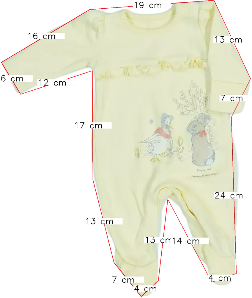 Sárga Peter Rabbit Hosszú ujjú rugdalózó EU 50 / UK Újszülött / US Újszülött