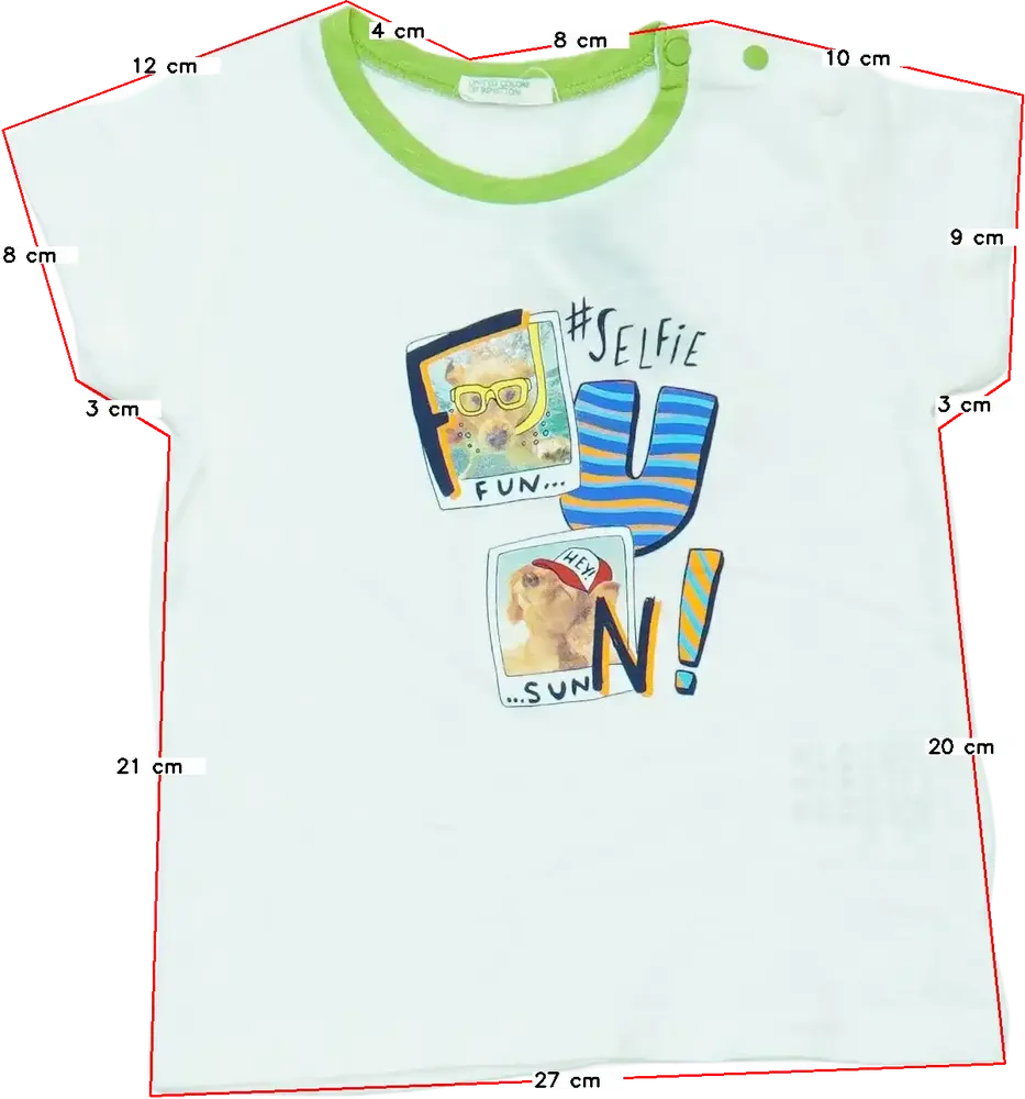 Fehér Benetton Póló EU 80 / UK 9-12 hónap / US 12 hónap