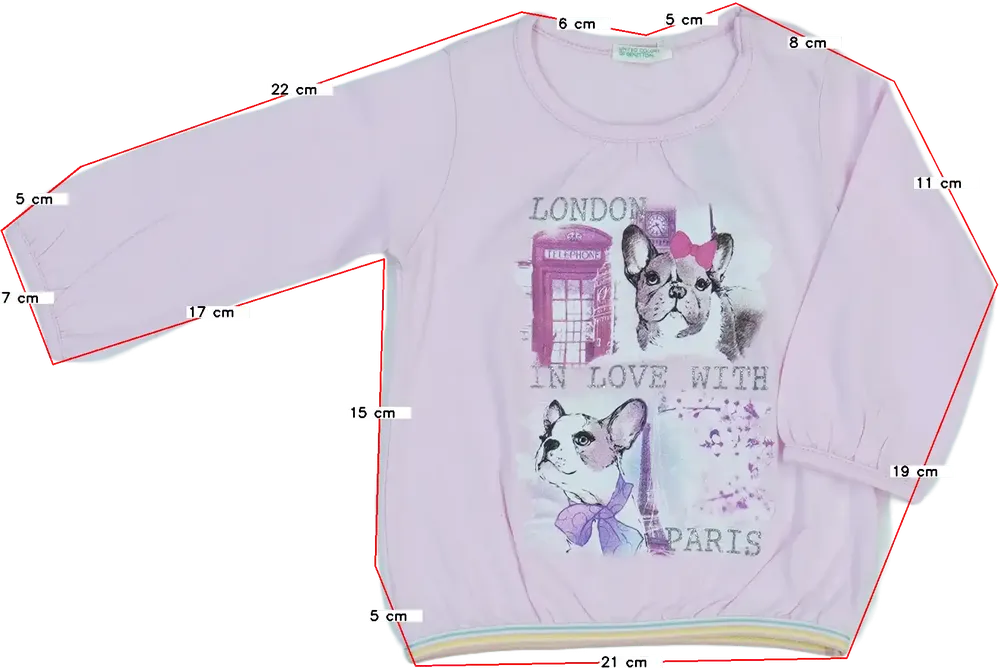 Rózsaszín Benetton Hosszú ujjú felső EU 62 / UK 0-3 hónap / US 0-3 hónap