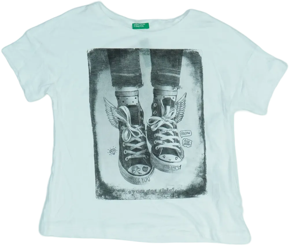 Fehér Benetton Póló EU 128 / UK 8 év / US 8 év/M