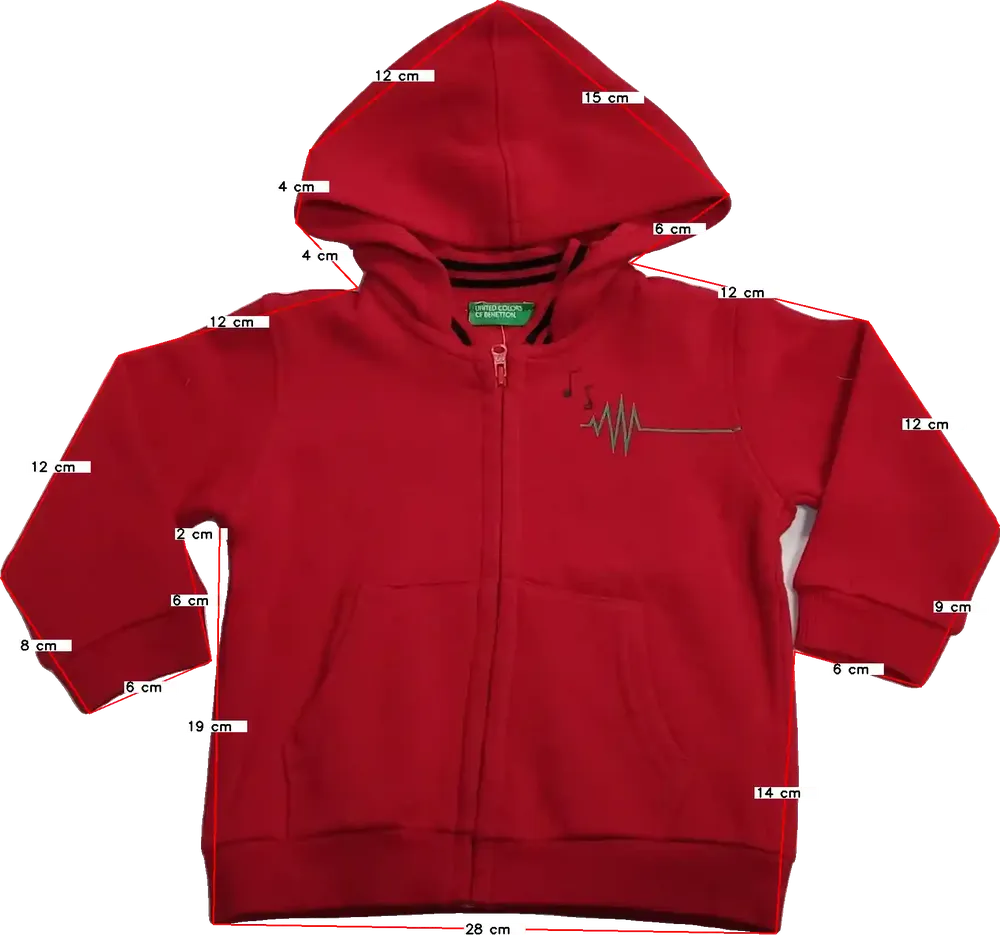 Piros Benetton Kapucnis pulóver EU 86 / UK 12-18 hónap / US 18 hónap