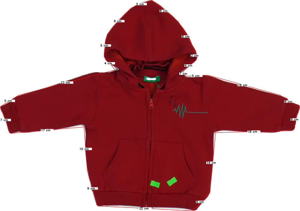 Piros Benetton Kapucnis pulóver EU 68 / UK 3-6 hónap / US 3-6 hónap