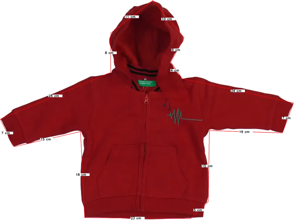Piros Benetton Kapucnis pulóver EU 68 / UK 3-6 hónap / US 3-6 hónap