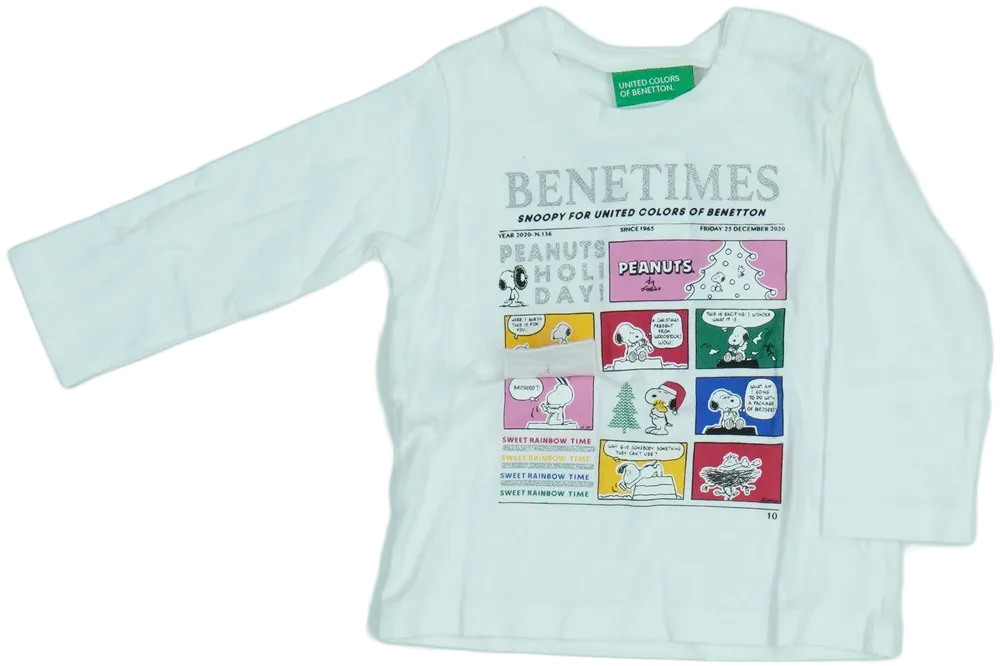 Fehér Benetton Hosszú ujjú felső EU 74 / UK 6-9 hónap / US 6-9 hónap