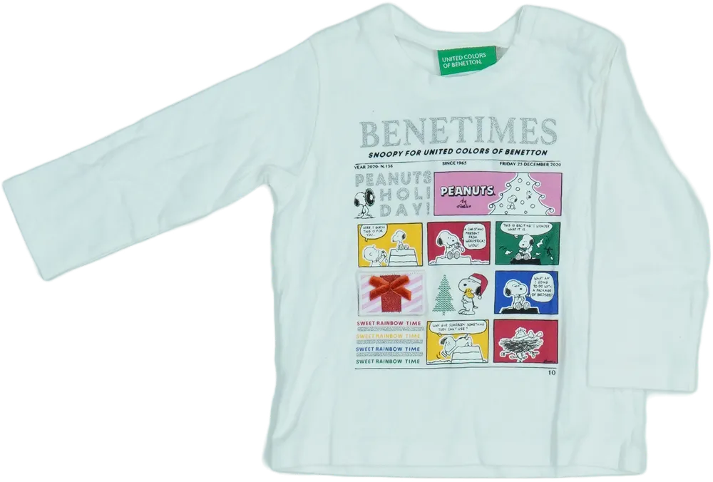 Fehér Benetton Hosszú ujjú felső EU 74 / UK 6-9 hónap / US 6-9 hónap