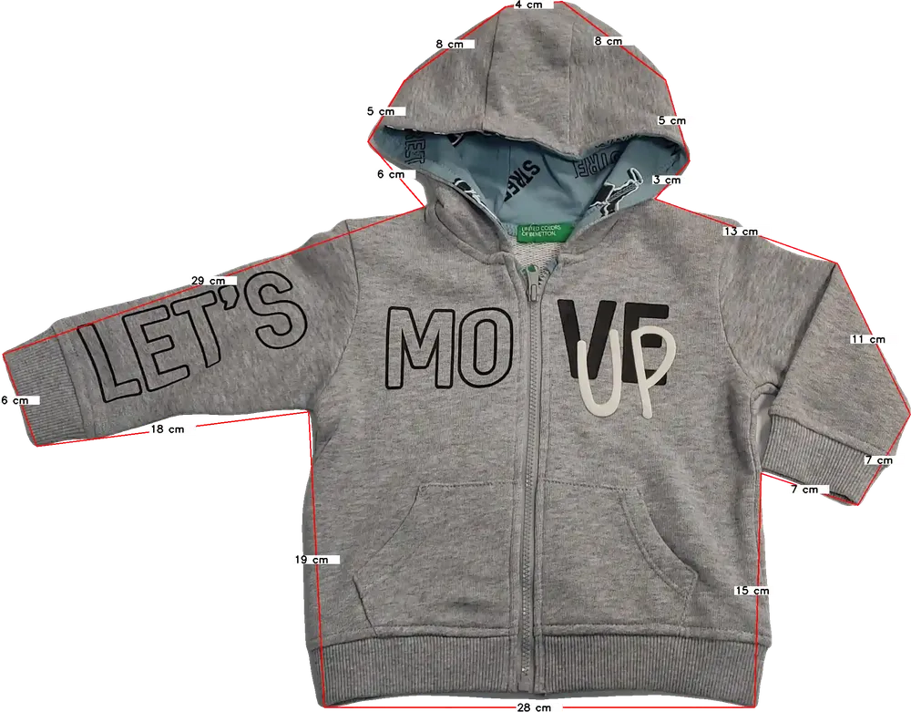 Szürke Benetton Kapucnis pulóver EU 74 / UK 6-9 hónap / US 6-9 hónap