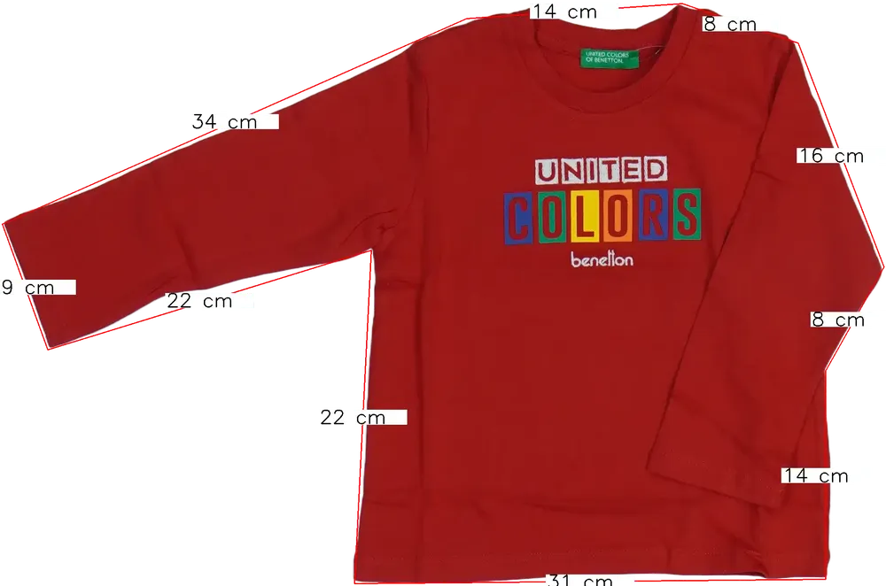 Piros Benetton Hosszú ujjú felső EU 92 / UK 2 év / US 2T