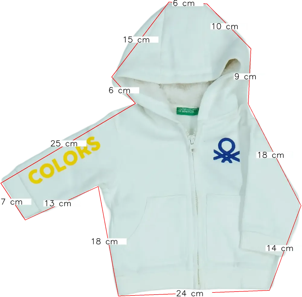 Fehér Benetton Kapucnis pulóver EU 74 / UK 6-9 hónap / US 6-9 hónap