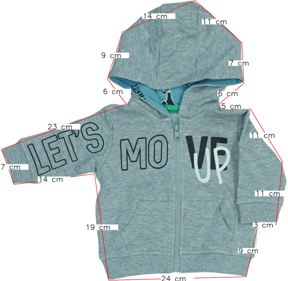 Szürke Benetton Kapucnis pulóver EU 74 / UK 6-9 hónap / US 6-9 hónap