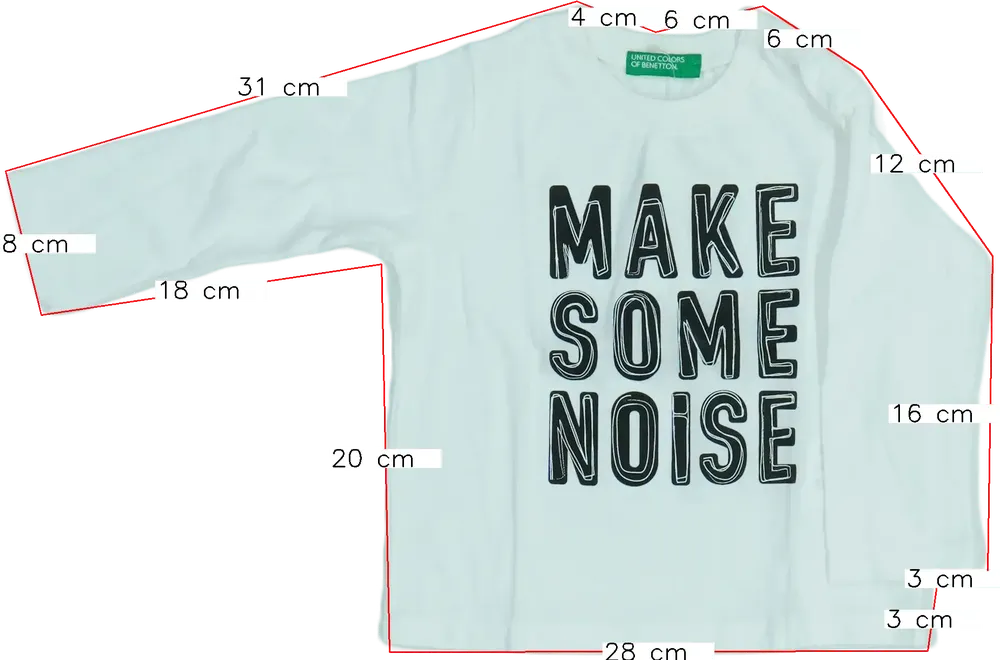 Fehér Benetton Hosszú ujjú felső EU 80 / UK 9-12 hónap / US 12 hónap