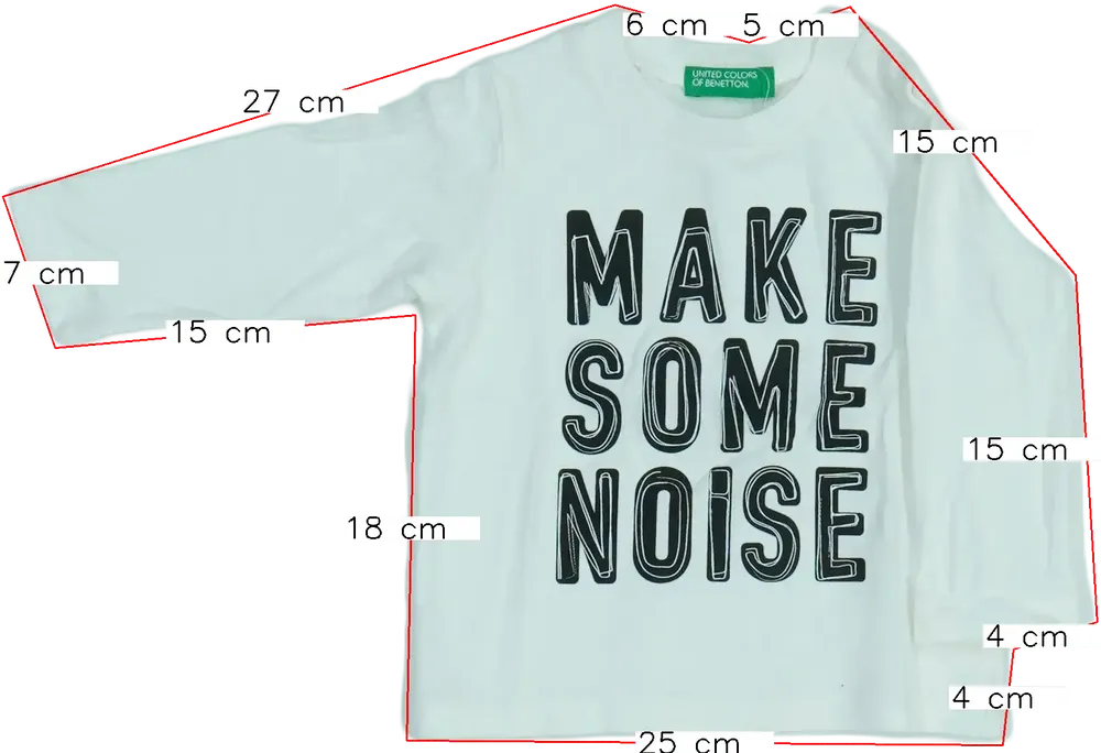 Fehér Benetton Hosszú ujjú felső EU 68 / UK 3-6 hónap / US 3-6 hónap