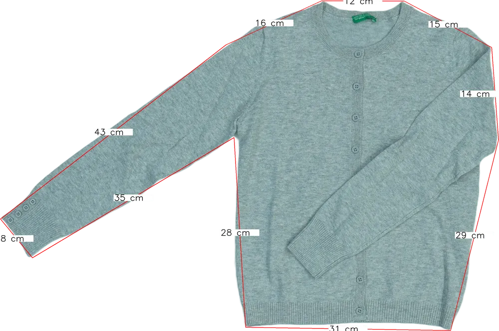 Szürke Benetton Kardigán EU 134 / UK 9 év / US 9 év/L
