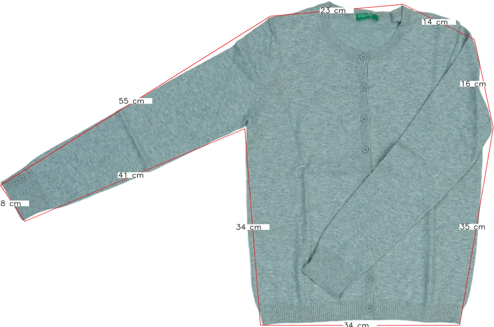 Szürke Benetton Kardigán EU 152 / UK 12 év / US 12 év/L