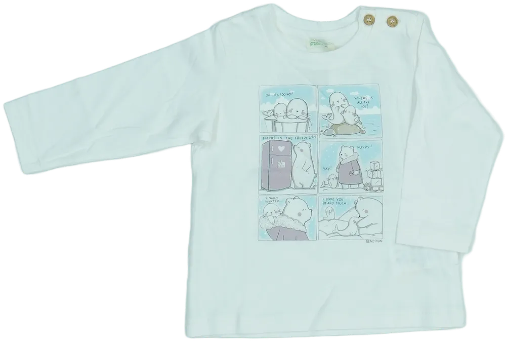 Fehér Benetton Hosszú ujjú felső EU 74 / UK 6-9 hónap / US 6-9 hónap