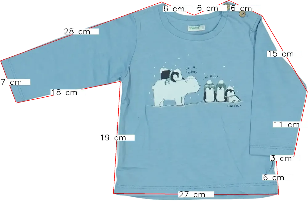 Kék Benetton Hosszú ujjú felső EU 74 / UK 6-9 hónap / US 6-9 hónap