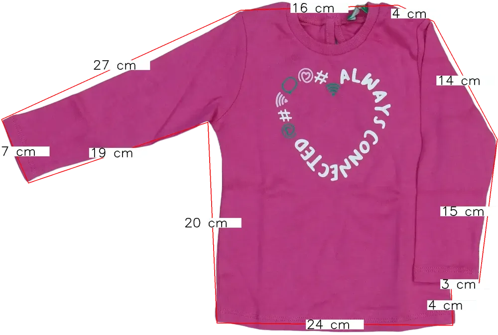 Rózsaszín Benetton Hosszú ujjú felső EU 80 / UK 9-12 hónap / US 12 hónap