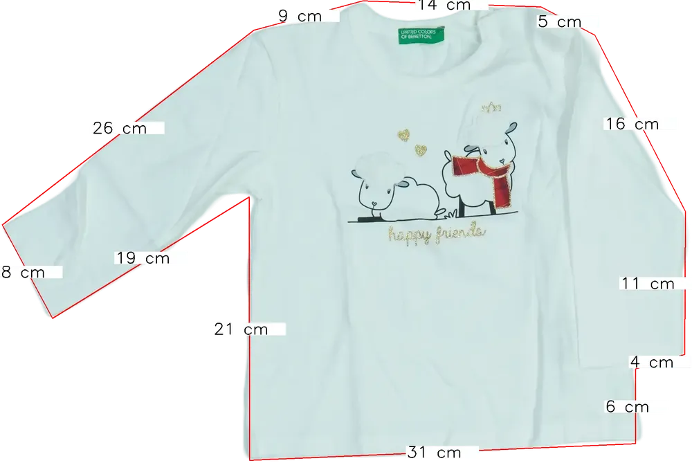 Fehér Benetton Hosszú ujjú felső EU 86 / UK 12-18 hónap / US 18 hónap