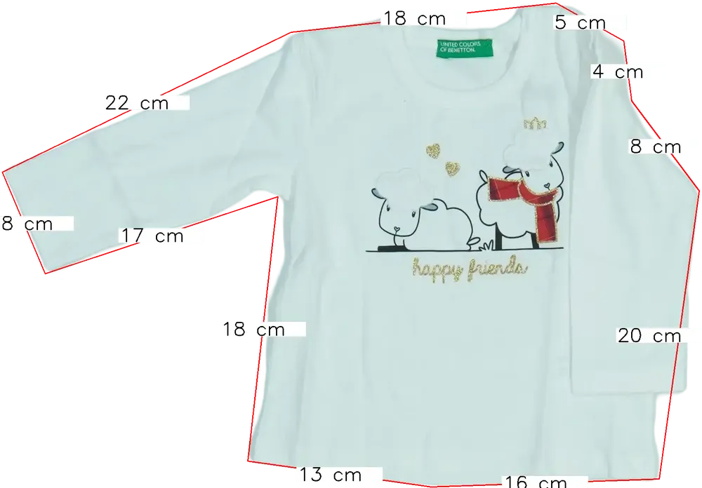 Fehér Benetton Hosszú ujjú felső EU 74 / UK 6-9 hónap / US 6-9 hónap