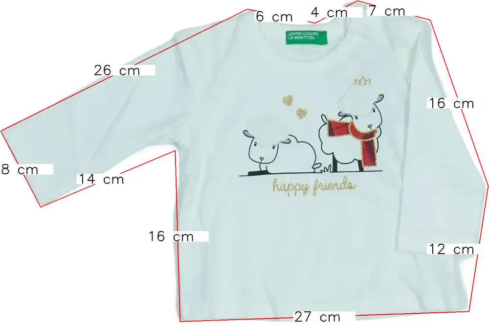 Fehér Benetton Hosszú ujjú felső EU 68 / UK 3-6 hónap / US 3-6 hónap