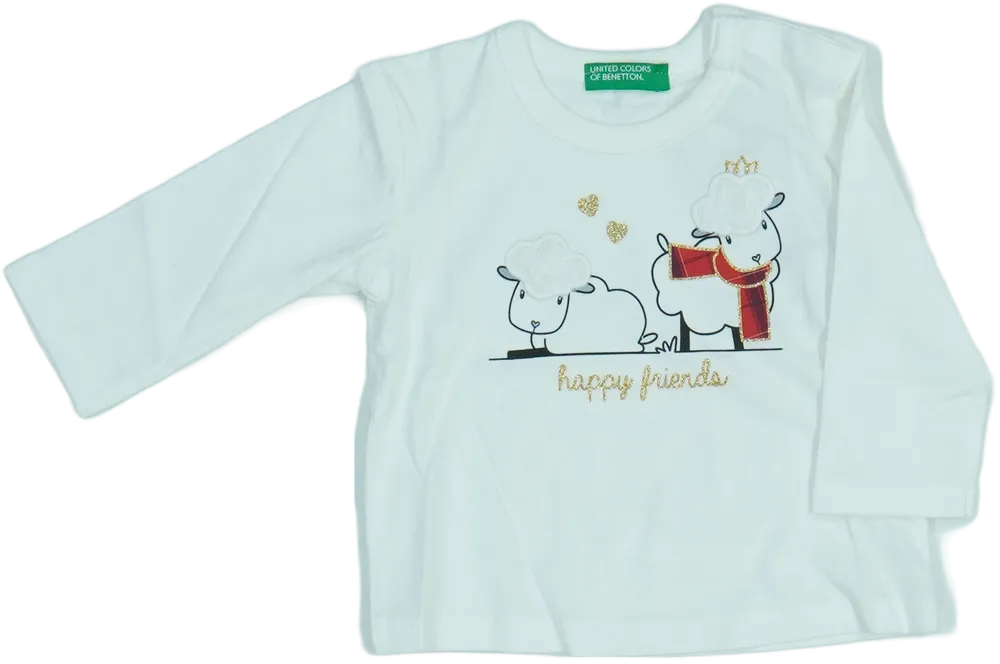 Fehér Benetton Hosszú ujjú felső EU 68 / UK 3-6 hónap / US 3-6 hónap