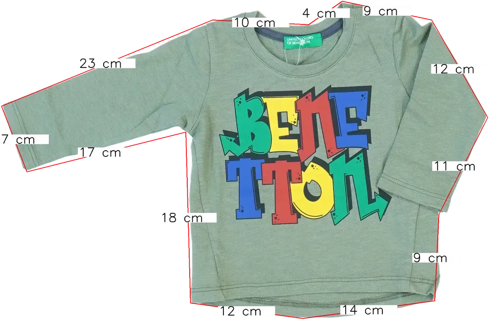 Zöld Benetton Hosszú ujjú felső EU 68 / UK 3-6 hónap / US 3-6 hónap